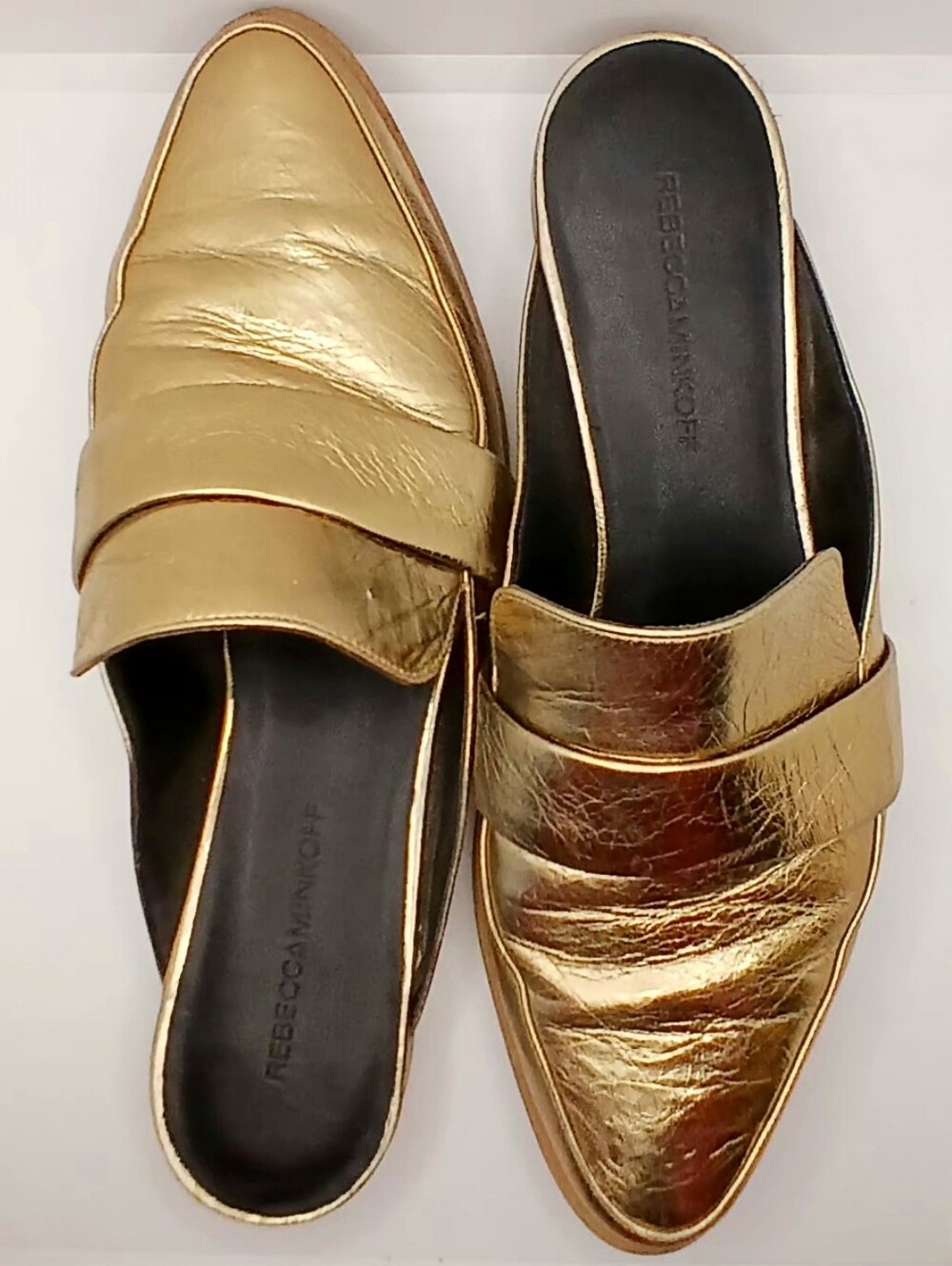 Rebecca Minkoff Metallic Gold Leather Pointed-toe Mule Loafers - Picture 3 of 7
